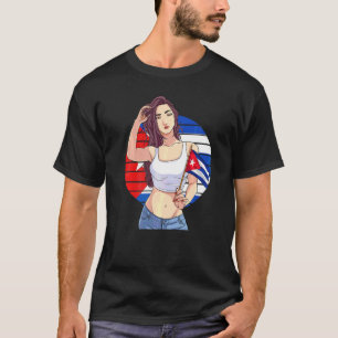 Cubanita Girl Cuba Flag Hispanic Cuban Pride T-Shirt