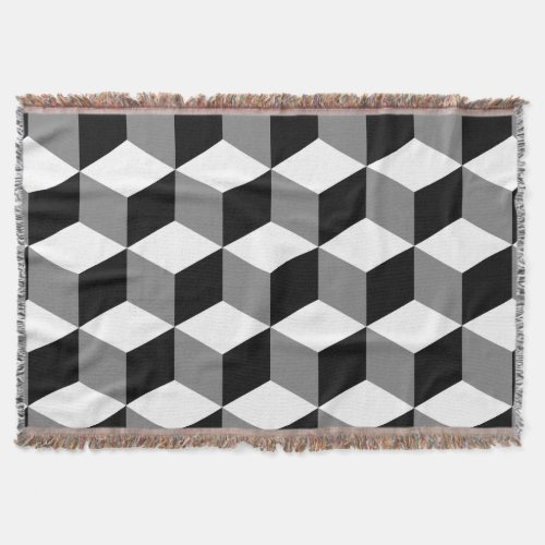 Cube Big Pattern Black White  Grey Throw Blanket