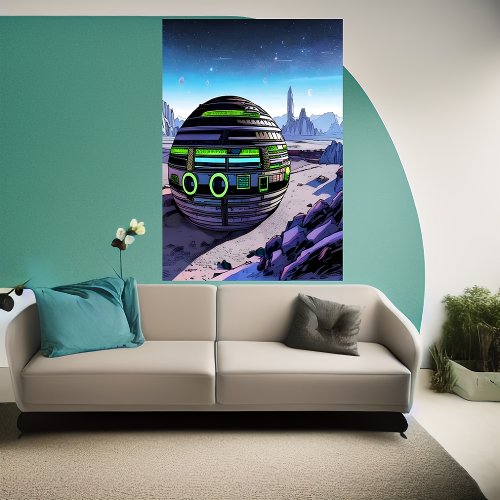 Cube building on a alien planet  AI Art Poster