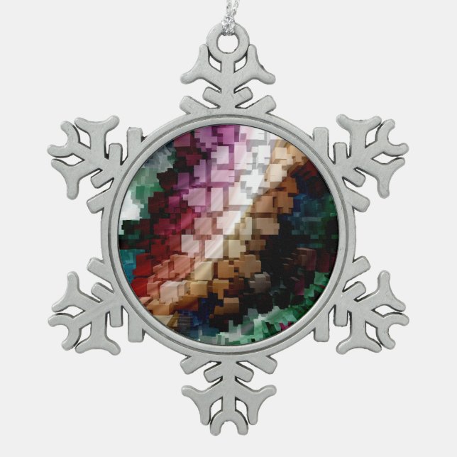 Cube Centric Dark Wind Snowflake Pewter Christmas Ornament (Front)