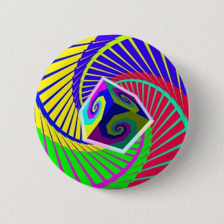 Cube Floating Over a Rainbow Spiral Staircase Button