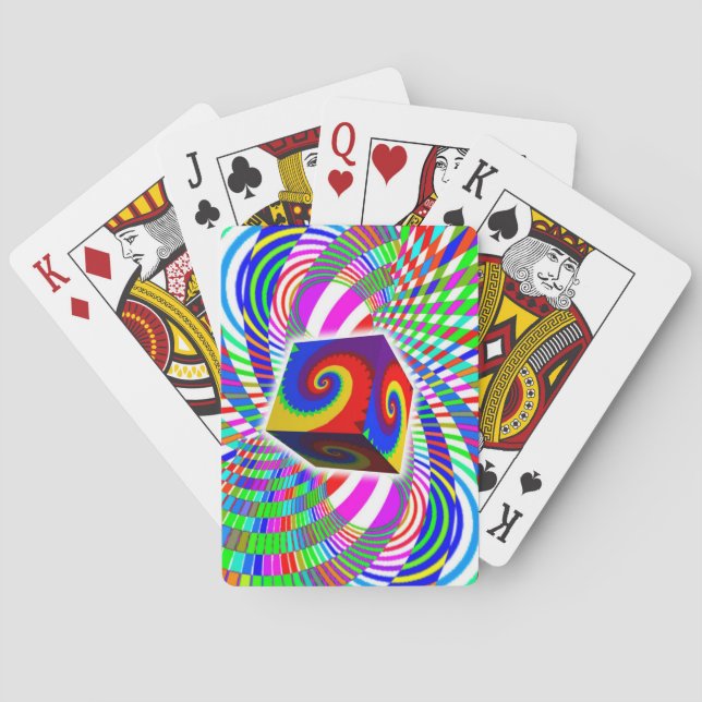 Cube Floating Over Math Art Poker Cards (Back)