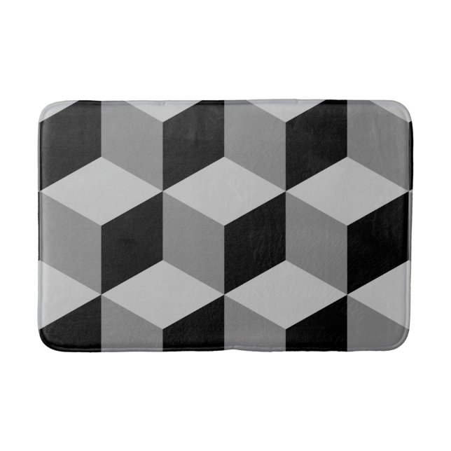 Cube Large Pattern Black & Greys Bathroom Mat (Front)