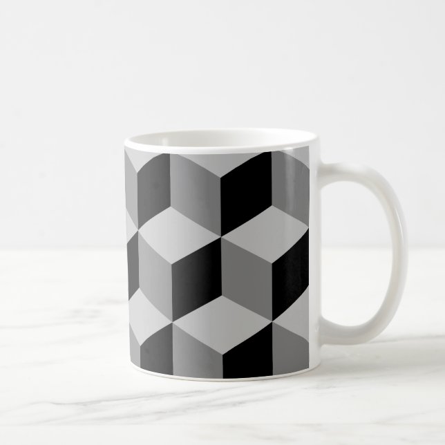 Cube Large Pattern Black & Greys Coffee Mug (Right)