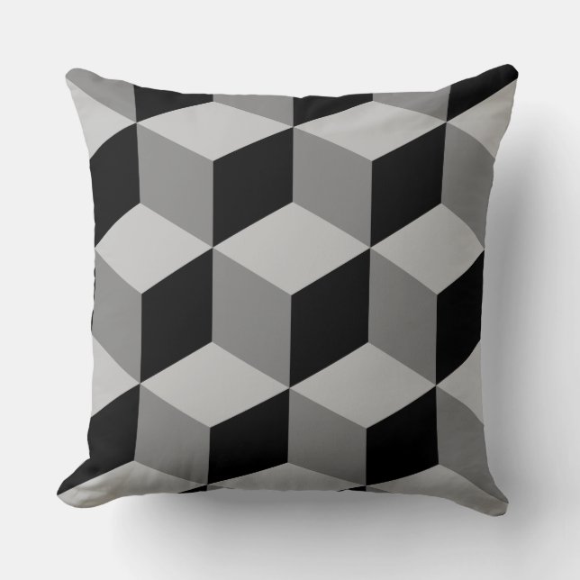 Cube Large Pattern Black & Greys Throw Pillow (Front)