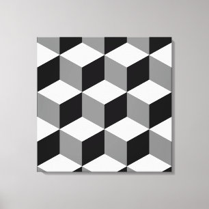 Cube Large Pattern Black White & Grey Canvas Print