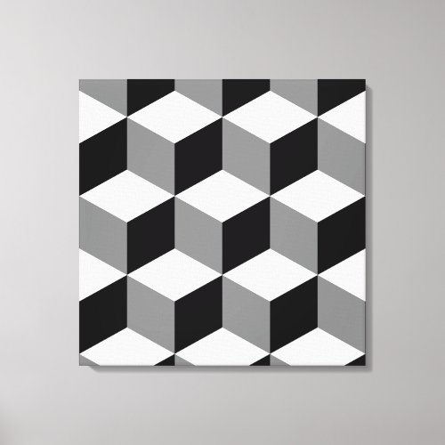 Cube Large Pattern Black White  Grey Canvas Print