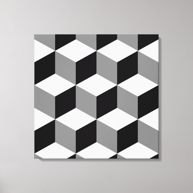 Cube Large Pattern Black White & Grey Canvas Print (Front)