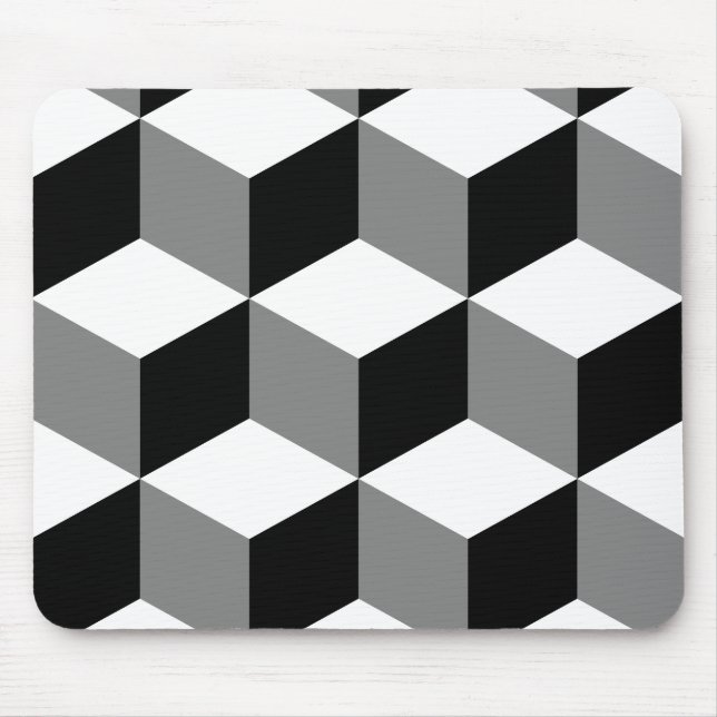Cube Large Pattern Black White & Grey Mouse Pad (Front)