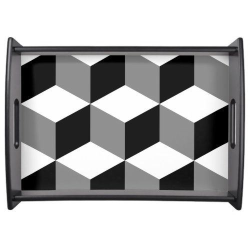 Cube Large Pattern Black White  Grey Serving Tray