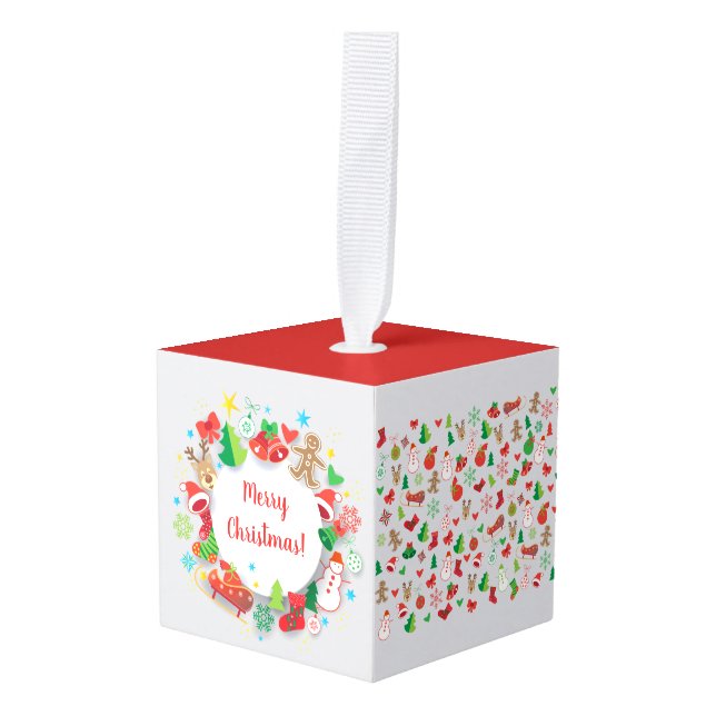 Cube Ornament Merry Christmas Happy New Year! XMAS (Front Angled)