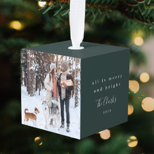 Cube Ornament   Minimal Scandinavian Forest Green 