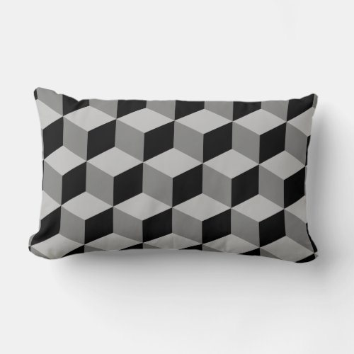 Cube Pattern Black  Greys Lumbar Pillow