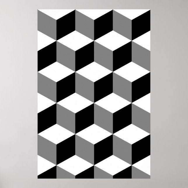 Cube Pattern Black White & Gray Poster (Front)