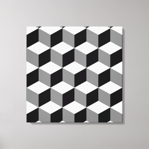 Cube Pattern Black White  Grey Canvas Print