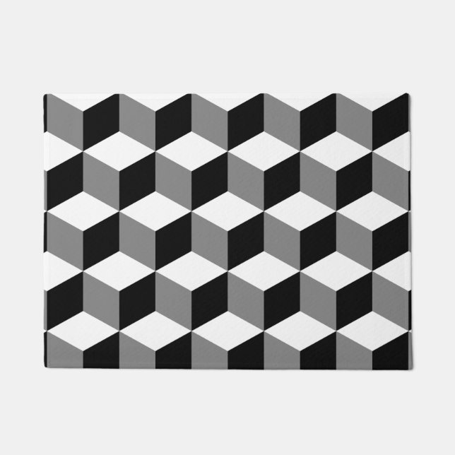 Cube Pattern Black White & Grey Doormat (Front)