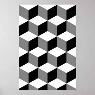 Cube Pattern Black White & Grey Poster