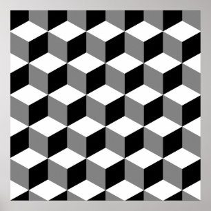 Cube Pattern Black White & Grey Poster