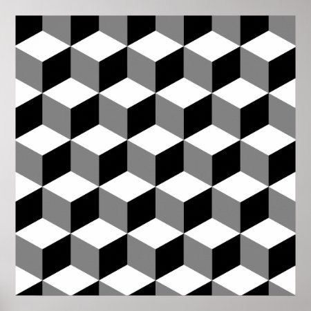 Cube Pattern Black White & Grey Poster