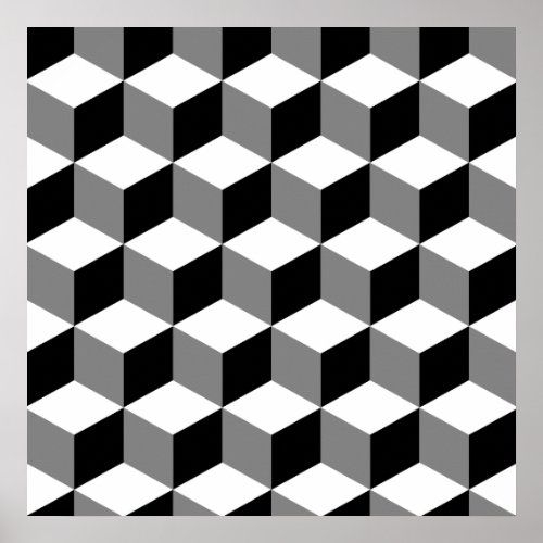 Cube Pattern Black White  Grey Poster