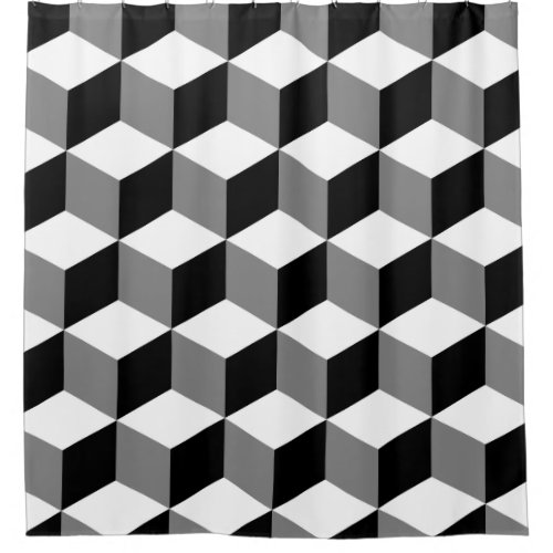 Cube Pattern Black White  Grey Shower Curtain