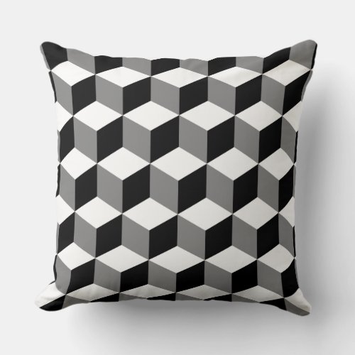 Cube Pattern Black White  Grey Throw Pillow