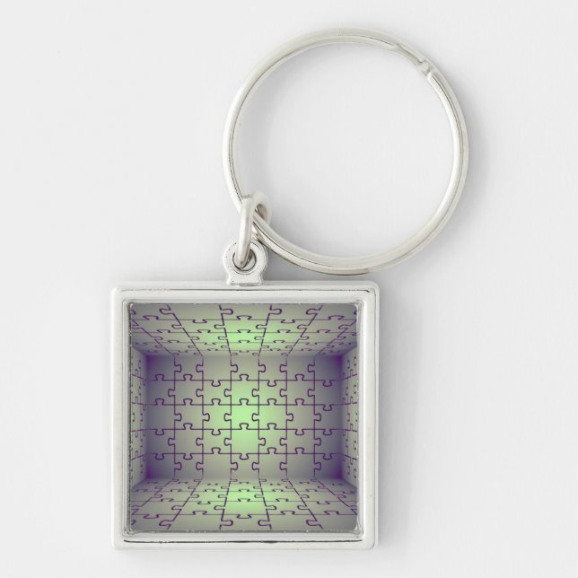 Cube perspective made of puzzles keychain (Front)