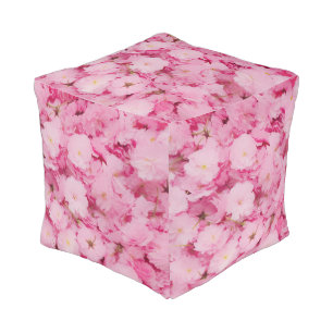 Cube Pouf Pink Cherry Blossom Floral Botanical