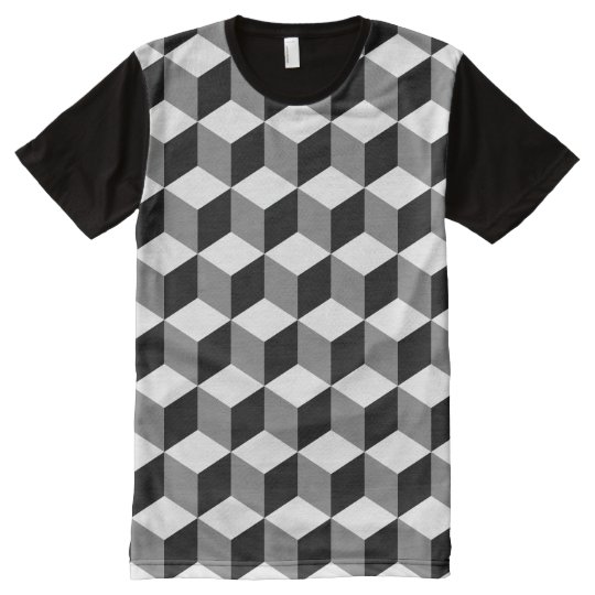 Cube Repeat Pattern Black White & Grey All-Over-Print T-Shirt | Zazzle.com