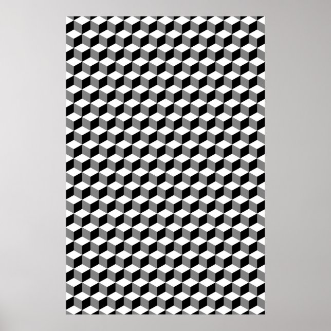 Cube Small Repeat Pattern Black White & Grey Poster (Front)