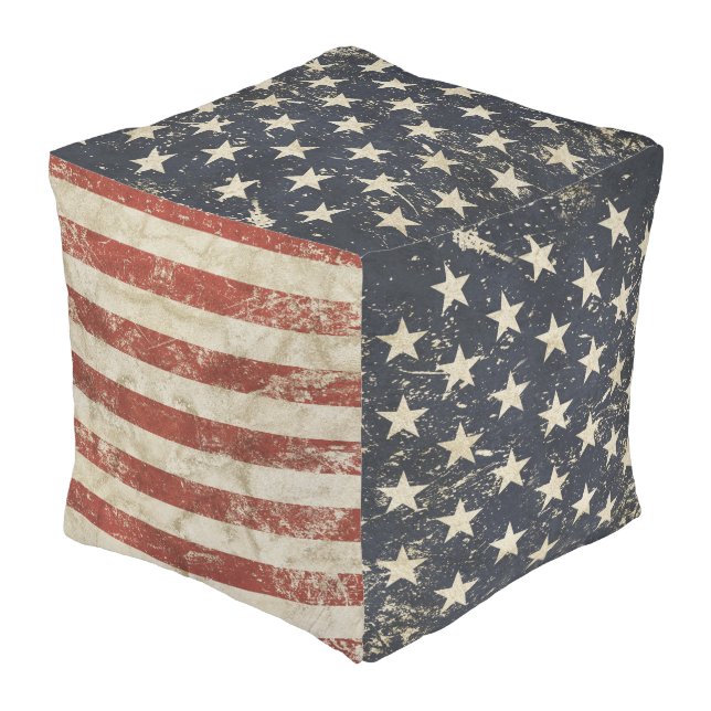 Cubed Pouf with grunge vintage flag of America (Angled Back)