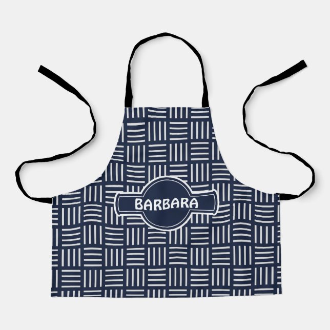 Cubes Blue White Minimal Pattern Apron (Front)