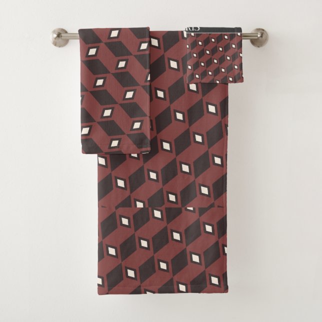 Cubes Brown Black Minimal Pattern Bath Towel Set (Insitu)
