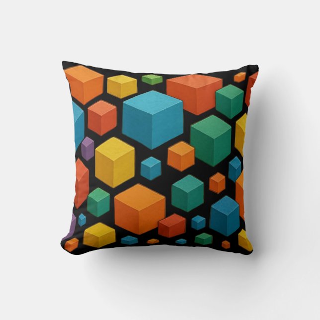 Cubes galore on black Throw Cushion (Front)