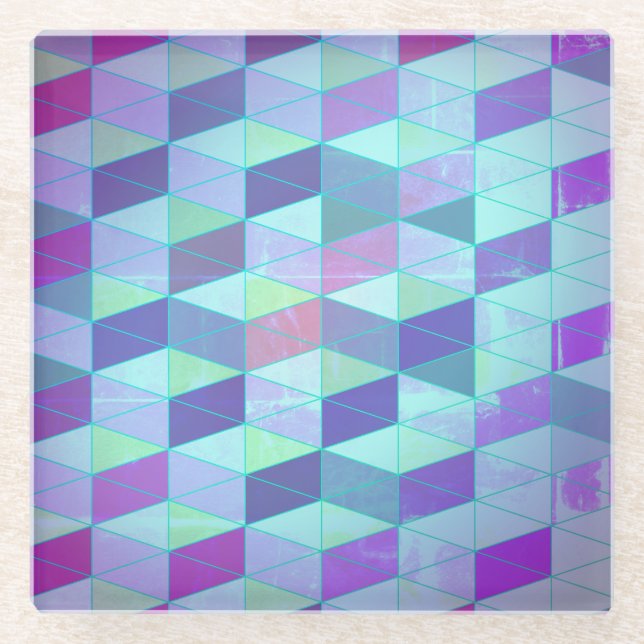 Cubes Into Triangles Geometric Pattern Glass Coaster (Front)