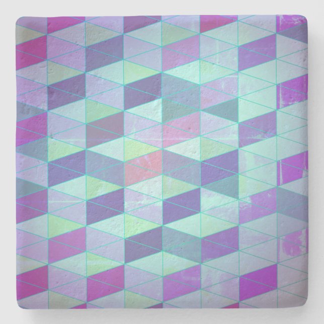 Cubes Into Triangles Geometric Pattern Stone Coaster (Front)