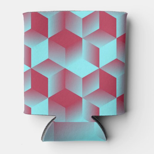 Cubic Geometric Red Blue Seamless Can Cooler