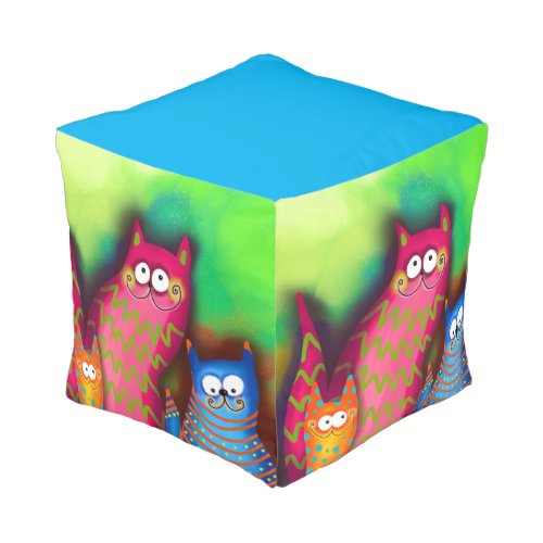 Cubic Pouf Cat family Kids Bedroom