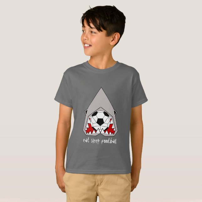 Cubic Shark Eat Sleep Football Kids Tshirt (Front Full)