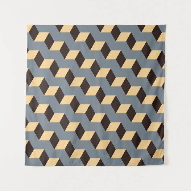 Cubic Stairs: Geometric Silver Tile Tapestry (Front)