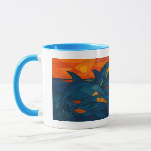 cubic-style cup with dolphin
