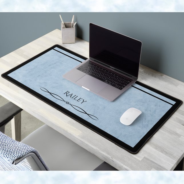 Cubicle Chic Powder Blue Black Office Décor Desk Mat (Invest in your workspace aesthetic with this serene and stylish office décor piece.)