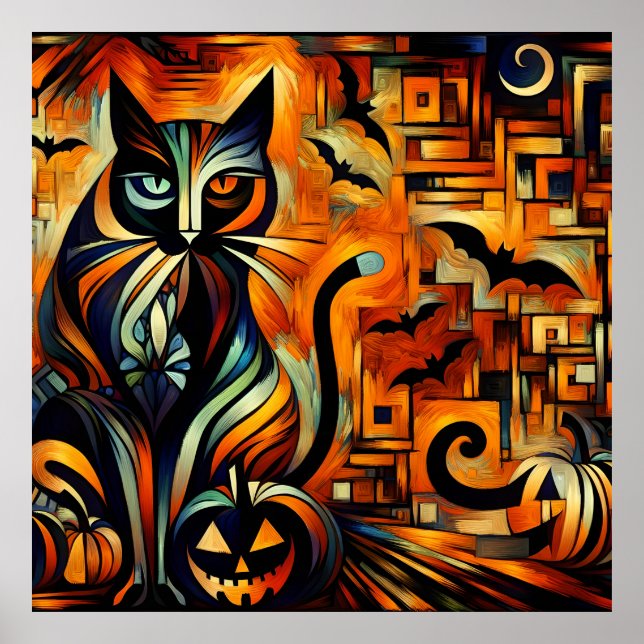 Cubism Halloween Cat Poster (Front)