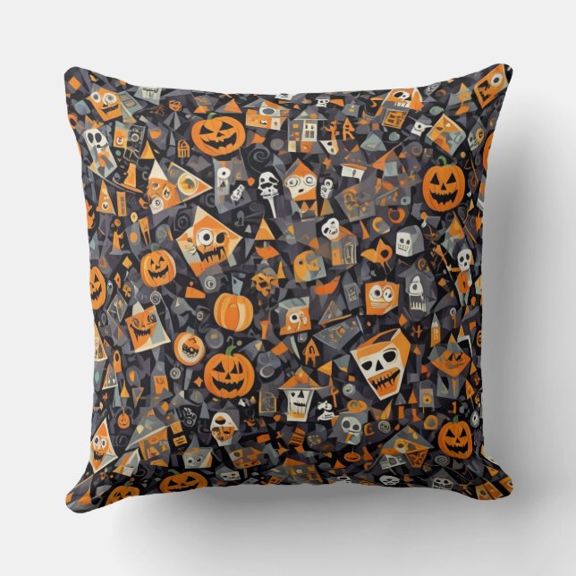 Cubism Halloween Throw Pillow (Back)