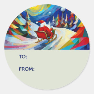 Cubism Santa Christmas Holiday To From Classic Round Sticker