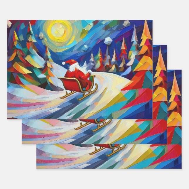 Cubism Santa Christmas Holiday  Wrapping Paper Sheets (Set)