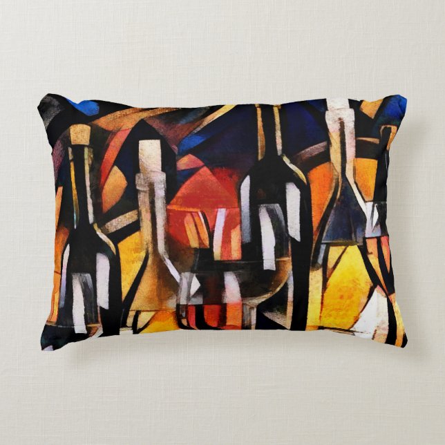 Cubism Wine Themes: Bottles & Grapes Accent Pillow (Front)