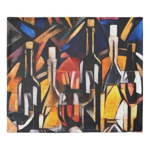 Cubism Wine Themes Bottles  Grapes Duvet Cover