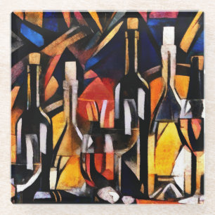 Cubism Wine Themes: Bottles & Grapes Glass Coaster