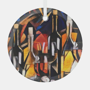 Cubism Wine Themes: Bottles & Grapes Glass Ornament